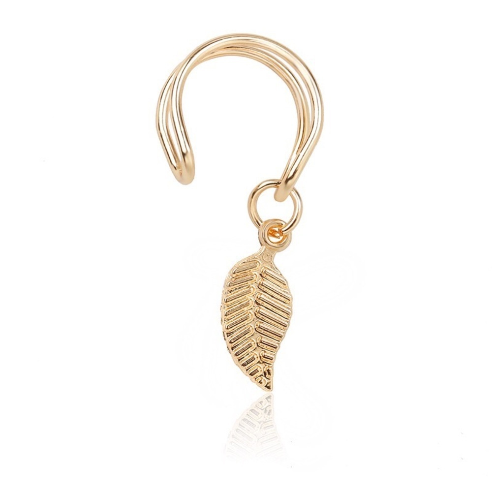 NEW Leaf Ear Cuff Clip Earrings Black‎ Gold Silver - Picture 3 of 5